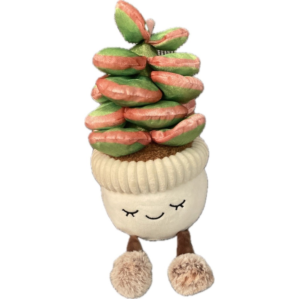 Russ Plush Succulent in Green and Peach with Cream Ribbed Pot